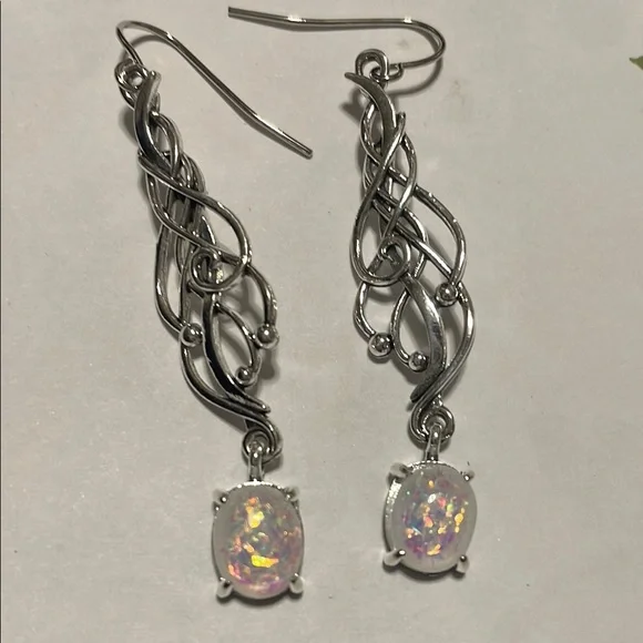 Dangle filagree Silver and iridescent Earrings - Picture 3 of 4